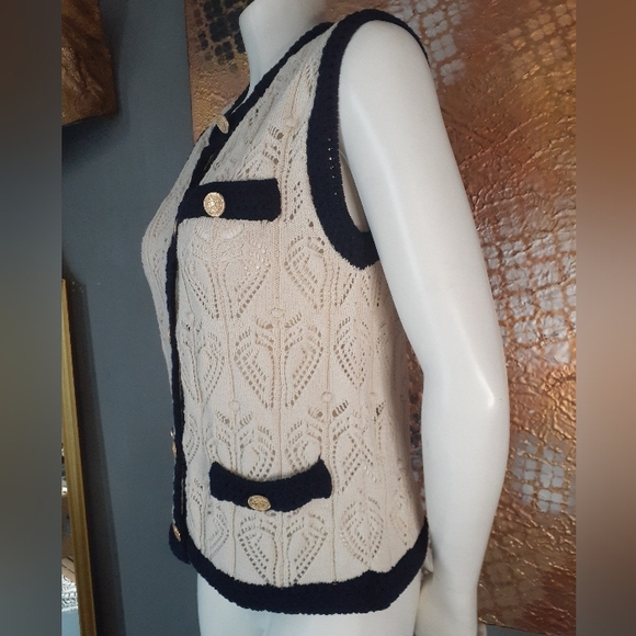 NWOT Zara Cream and Navy Cardigan Vest - Picture 7 of 12